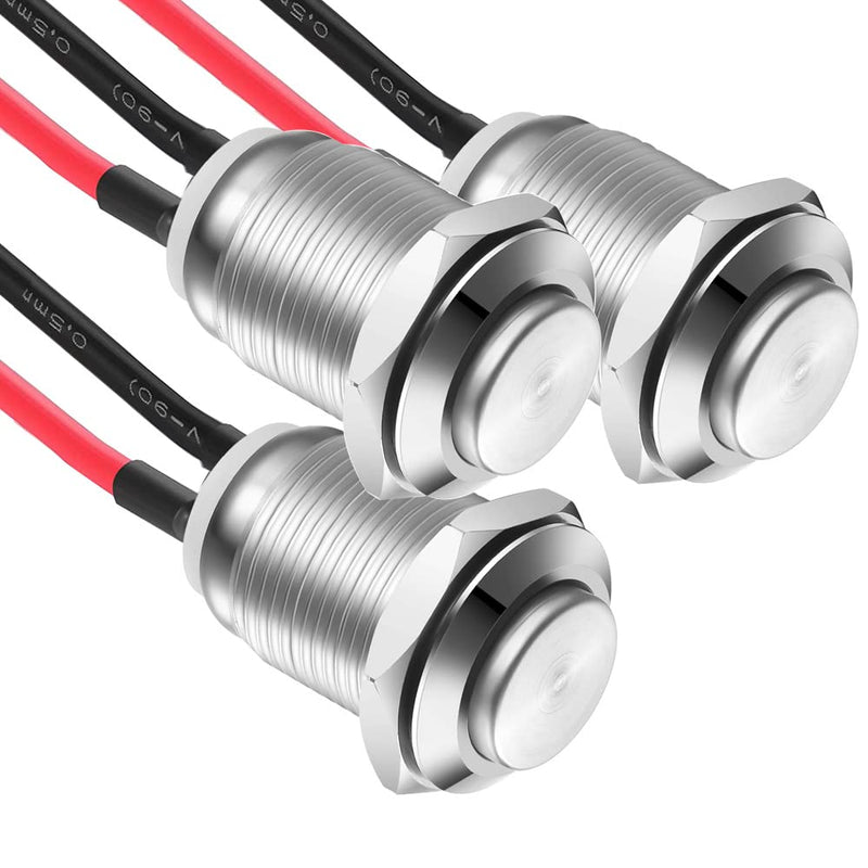 3 Pcs 12mm Prewired High Head Waterproof Push Button Latching 2A 12V/24V/125V/250V AC Self-Locking Stainless Steel Push Button On Off SS-Latching