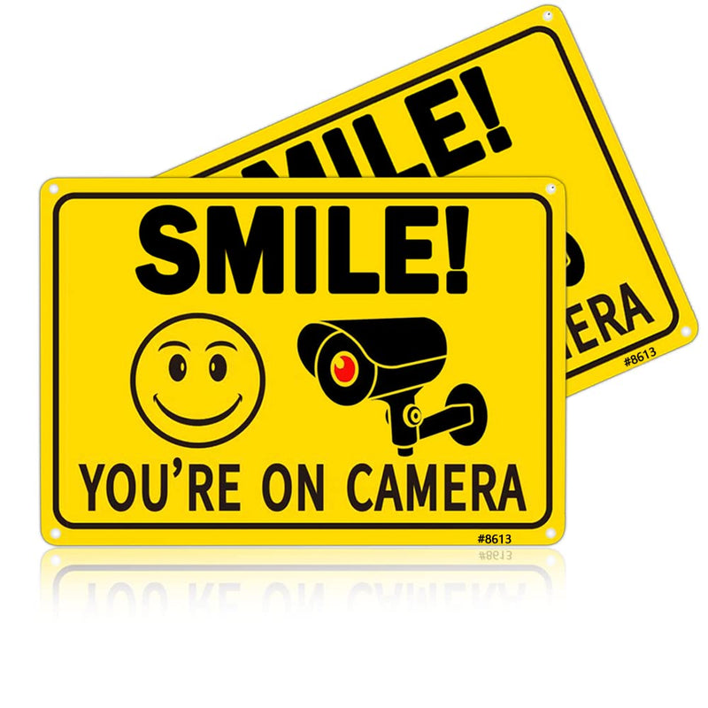 Smile Your on Camera Signs, Camera Signs for Home Security,Video Surveillance Signs Outdoor, Aluminum 7*10 inchs, Security Camera Sign for Security camera sign for home, Driveway Alert, CCTV (2-Pack) 2-Pack