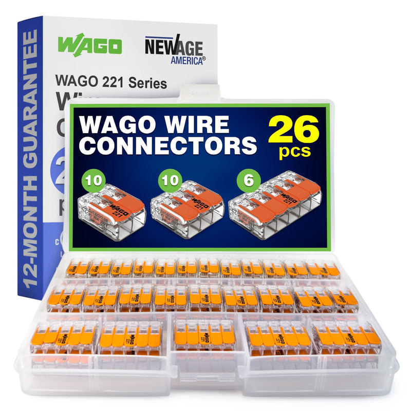 WAGO 221 Series 26pc 10AWG Compact Splicing Wire Connectors | Includes (10x 221-612), (10x 221-613), (6X 221-615) | WAGO Wire Connectors | WAGO 221 Wire Nuts | WAGO 221 Series Assortment with Case NAA221-26