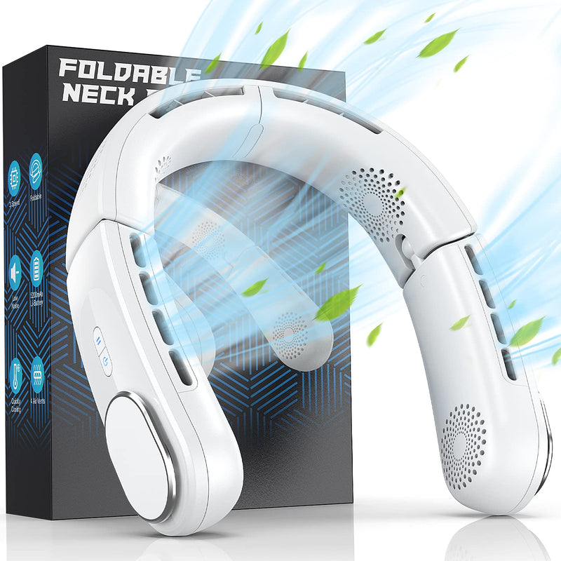ChillGo Neck Fan - 4 Turbo Foldable Portable Fan - Personal Bladeless Fan 5200mAh with Strong Airflow, 4 Vent Air Conditioner, Wearable Cooling Fan for Travel Outdoor White - NewNest Australia