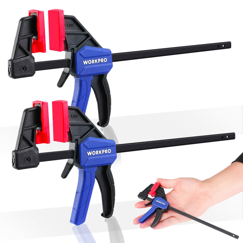 WORKPRO 6" Mini Bar Clamps for Woodworking, One-Handed Clamp/Spreader, Light-Duty Screw-Change F Clamp with 50lbs Load Limit, 2PC 2
