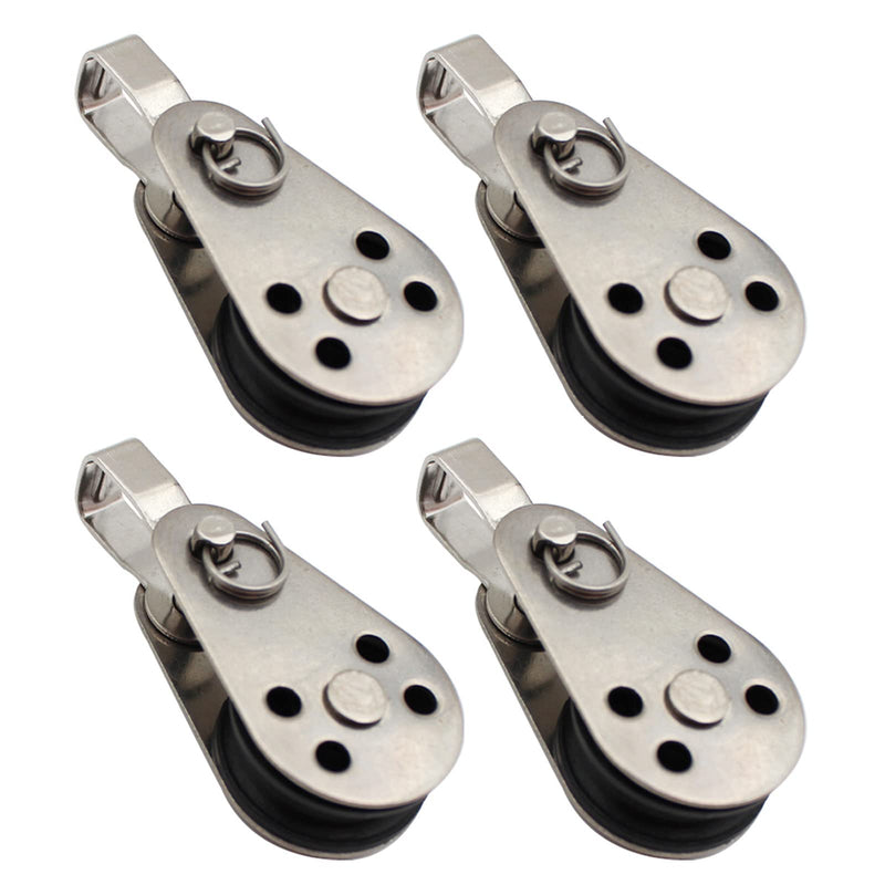 4Pcs Stainless Steel Pulley，Kayak Pulley Nylon Marine Pulley Block Rope Runner Single Pulley Bearing Block Rope Runner for Most 0.08"/2mm to 0.32"/8mm Diameter Ropes