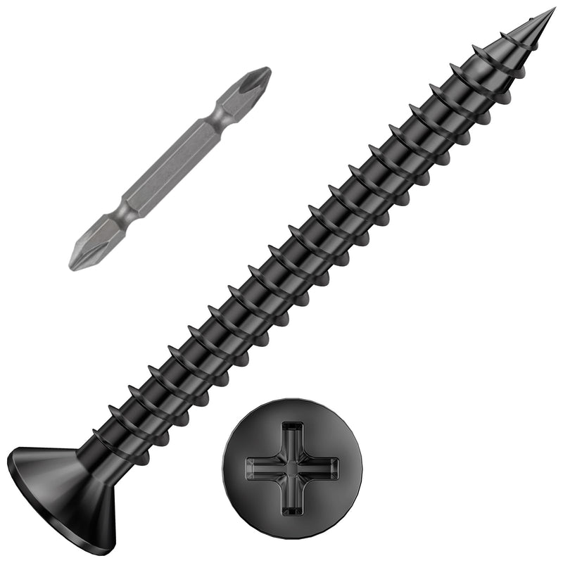 (300Pcs) #8x1-1/2" Black Wood Screw Quick Metal Self Tapping Flat Head #8x1-1/2"