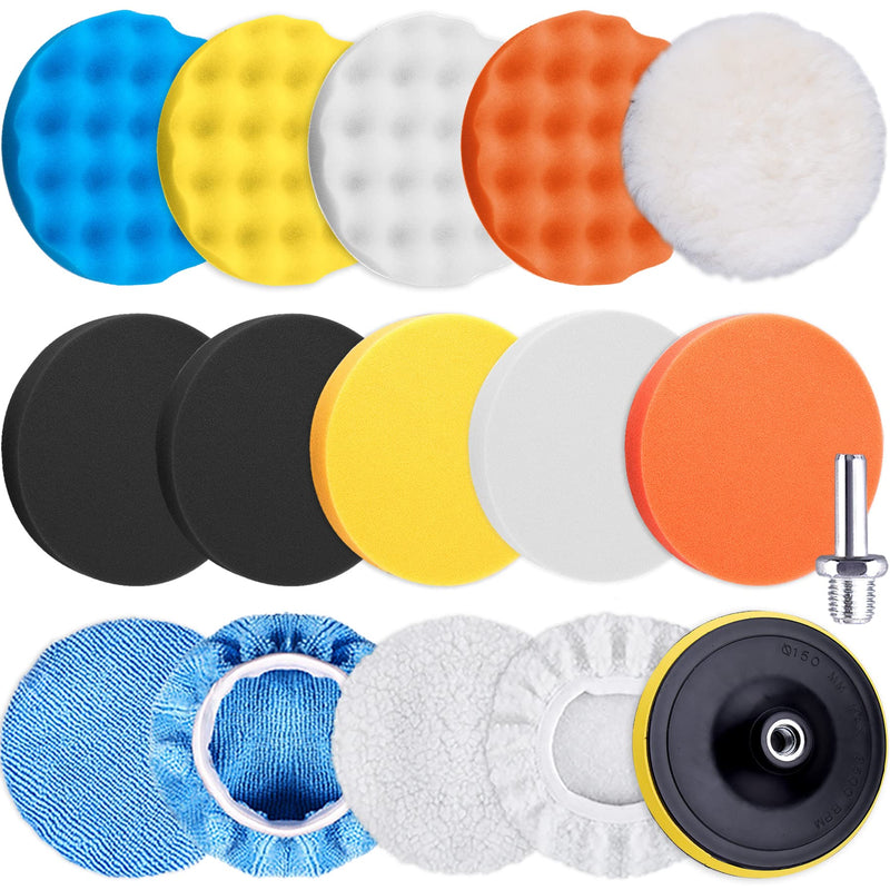 SIQUK 16 Pieces 7 Inch Buffing Pads Foam Polishing Pad Kit Polisher Pads Bonnets Wax Buffer Polish Pads Car Buffer Attachment for Drill Orange,Yellow,White,Blue,Black