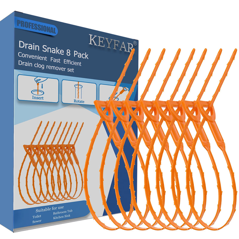 8 Pack 25inch Drain Snake Clog Remover, Drain Hair Remover, Sink Snake Drain Auger Cleaner Tool For Bath Tub, Toilet, Kitchen Sink, Sewer