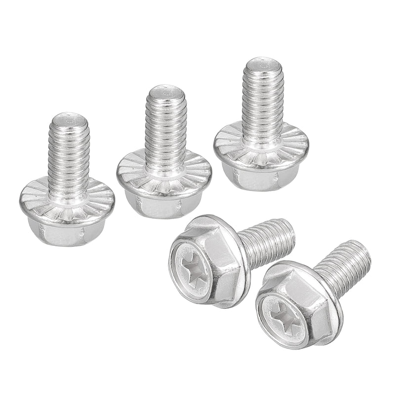uxcell M6x12mm Phillips Hex Head Flange Bolts, 10pcs 304 Stainless Steel Hexagon Phillips Flange Head Hex Bolts Machine Screws 10