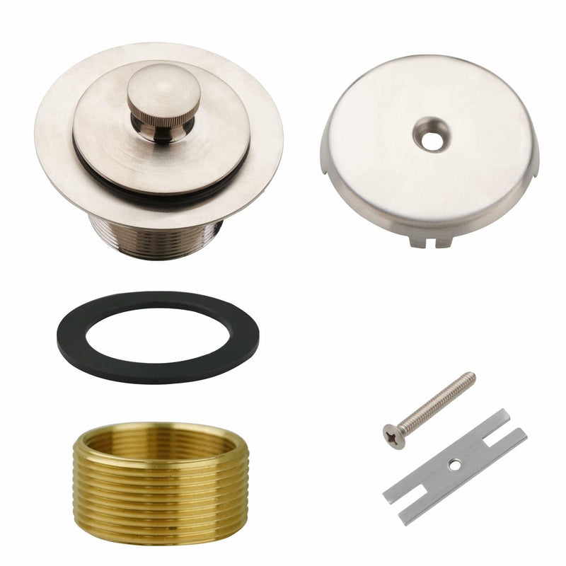 Tub Drain and Overflow Kit with Single Hole Overflow Faceplate, Welsan Universal Lift & Turn Bathtub Drain Kit with Fine/Coarse Thread Conversion Twist Trim Kit Assembly-Brushed Nickel Brushed