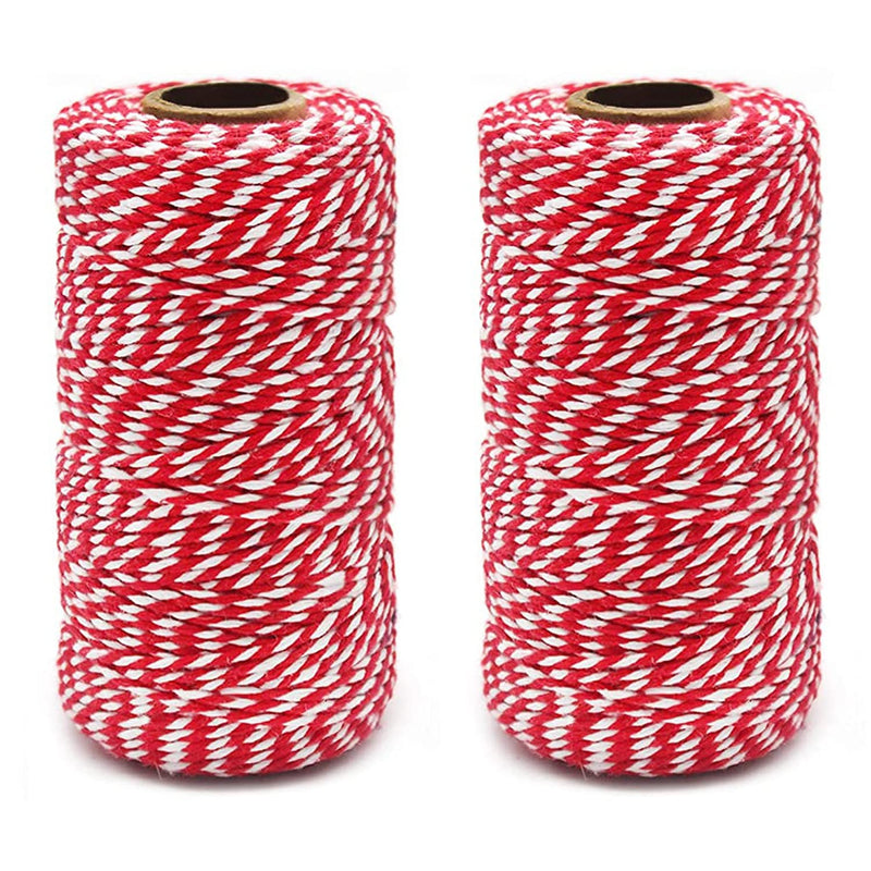2 roll 656 Feet (200M) Red White, Packing String, Durable Rope, Christmas String, for Gardening, Decoration, Tying Cake and Pastry Boxes, Crafts & Gift Wrapping, for Art and Craft Red White - 2 Rolls