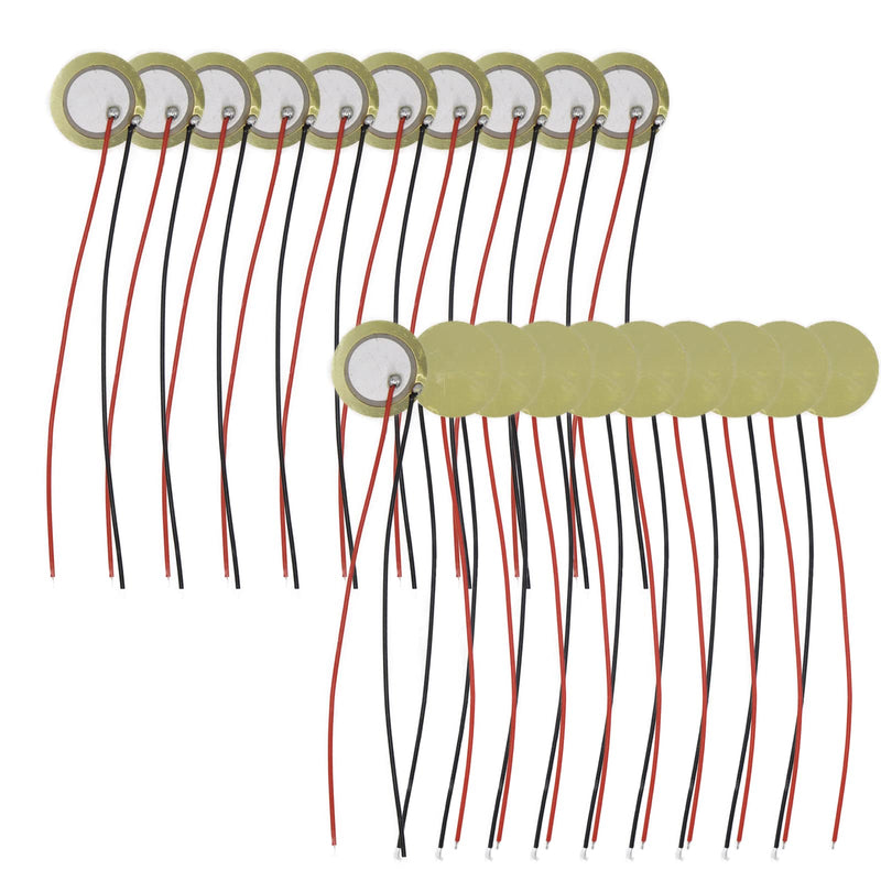 Pack of 20 Piezo Disc, 20mm Piezo Discs Transducer with 3.94inch Leads, Acoustic Contact Microphone Piezo Pickup, Piezo Elements for Drum Triggers Microphone Trigger Element CBG Guitar