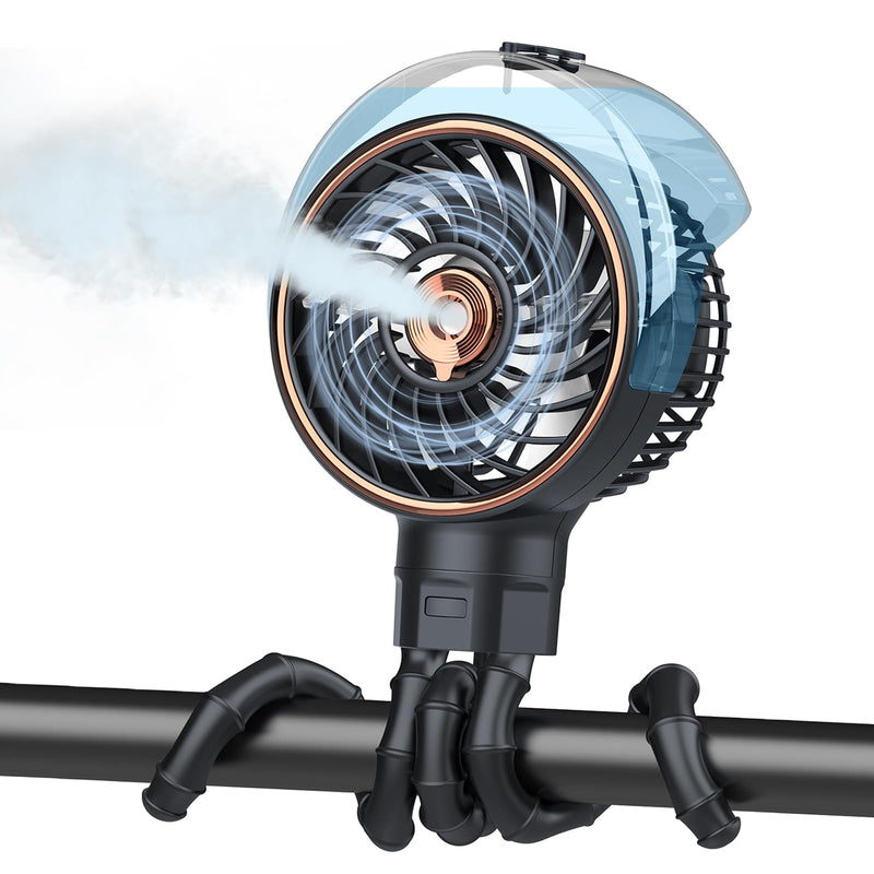 Ausic Stroller Fan with Mist, 100ml Misting Portable Fan for Stroller, Safe Baby Fans with Detachable Tripod, Baby Essentials, Clip on Fans for Crib, Treadmill, Car Seat, Outdoor, Beach, Golf Cart Misting Black