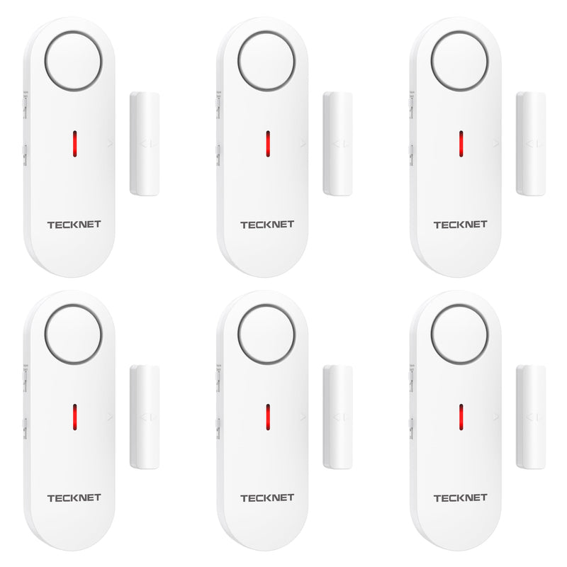 TECKNET Door Alarms for Kids Safety, Window Alarm Pool Alarms Door Alarm for Home Security, 2-in-1 Alarm & Chime, 3-Level Volume Control, Wireless Alarm for House Hotel Cars Sheds Caravans (6 Pack) White-6Pack