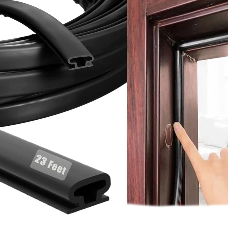 Rubber Weather Stripping Door Seal Strip, Self-Adhesive Door Weather Stripping Strip, Soundproof D Shape Waterproof Weatherstripping for Door Frame Windows Insulation (23ft,Black) 23ft Black