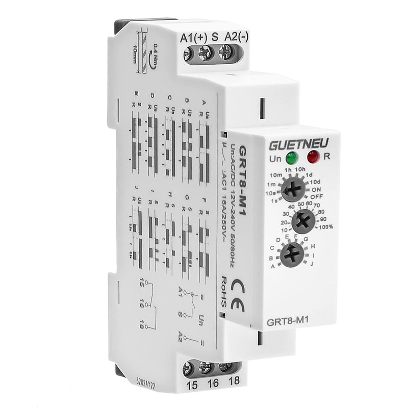 Relay 12V, Timer Relay Delay Off Trigger, Off Delay Timer with 10 Function Choices, Wide Voltage Multifunctional Relays for Electric Appliances, XS-SJ-M1-AC/DC12V~240V, 35mm DIN Rail Mounting XS-SJ-M1-AC/DC