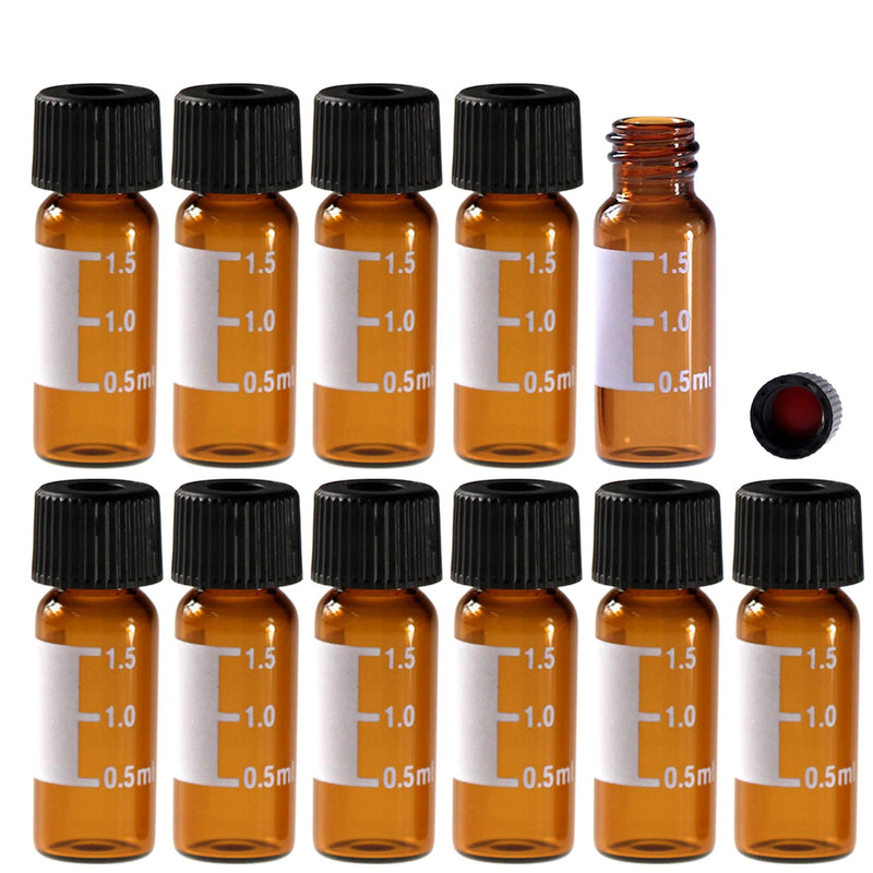 ALWSCI 2ml 8mm HPLC Vial，Amber Autosampler Vial, Borosilicate Sample Vial with Graduation, 8-425 Type Screw Threaded Vial, Black Screw Cap with Hole, Red PTFE&White Silicone Septa, 100 of Pack Amber