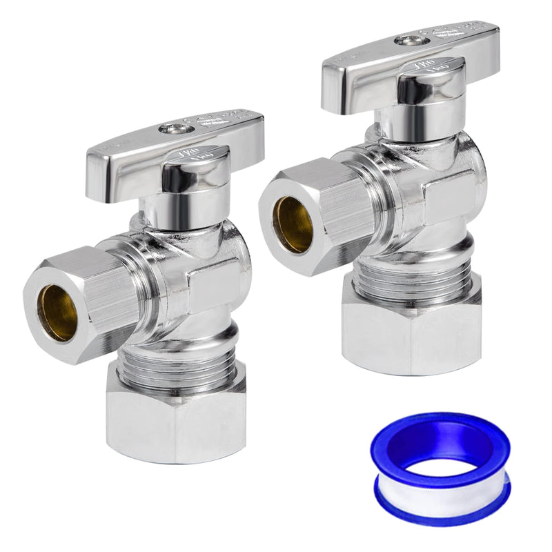 Heavy Duty Angle Stop Valve 1/2" Nom (5/8" OD) Comp x 3/8" OD Comp, 1/4-Turn Operation，High quality lead-free brass (2PCS) 2pcs (5/8" OD) Comp x 3/8" OD Comp
