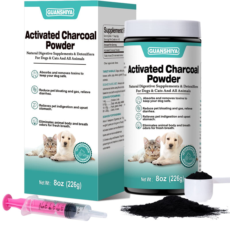 Activated Charcoal for Dogs, Cats, and All Pets, 8oz(Powder), Activated Charcoal Powder for Poisonings, Digestive Upset, and Diarrhea, Eliminates Odors, Non-GMO, Gluten Free N16oz