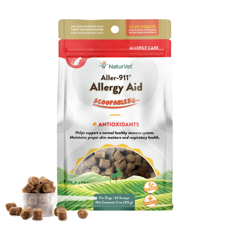 NaturVet Scoopables Aller-911 Dog Allergy Support Vitamins - Supports Immunity & Seasonal Allergies in Dogs - Hickory Smoked Bacon Flavored Pet Health Supplement | 11oz Bag - PawsPlanet Australia