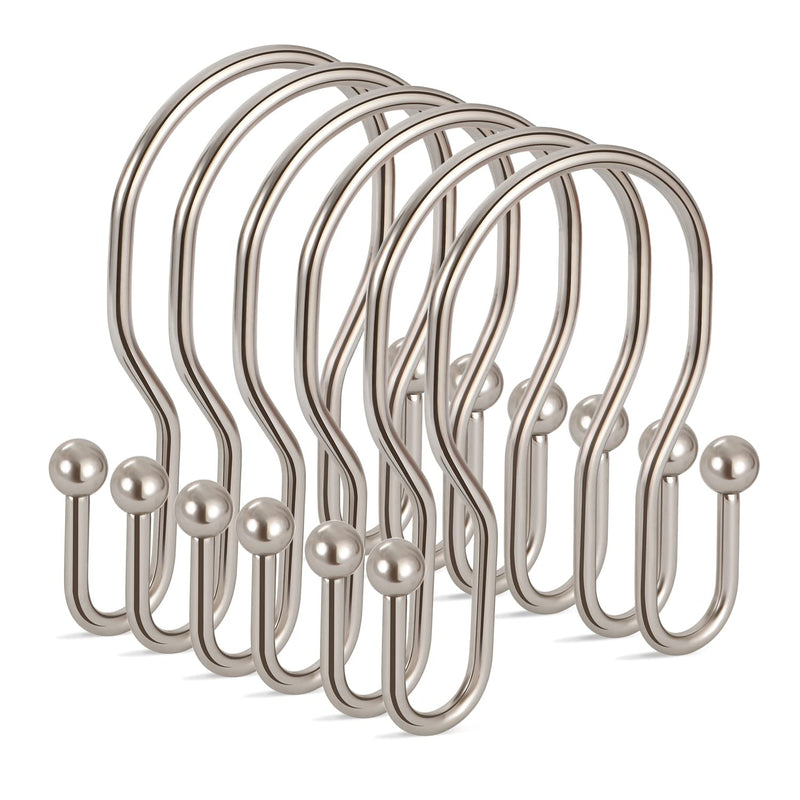 24 Pack Double Shower Curtain Hooks Rings, TENOVEL Double Sided Shower Curtain Hooks Rust Proof for Shower Curtain, Durable Bathroom Shower Hangers Rings for Shower Rods, Brushed Nickel - NewNest Australia