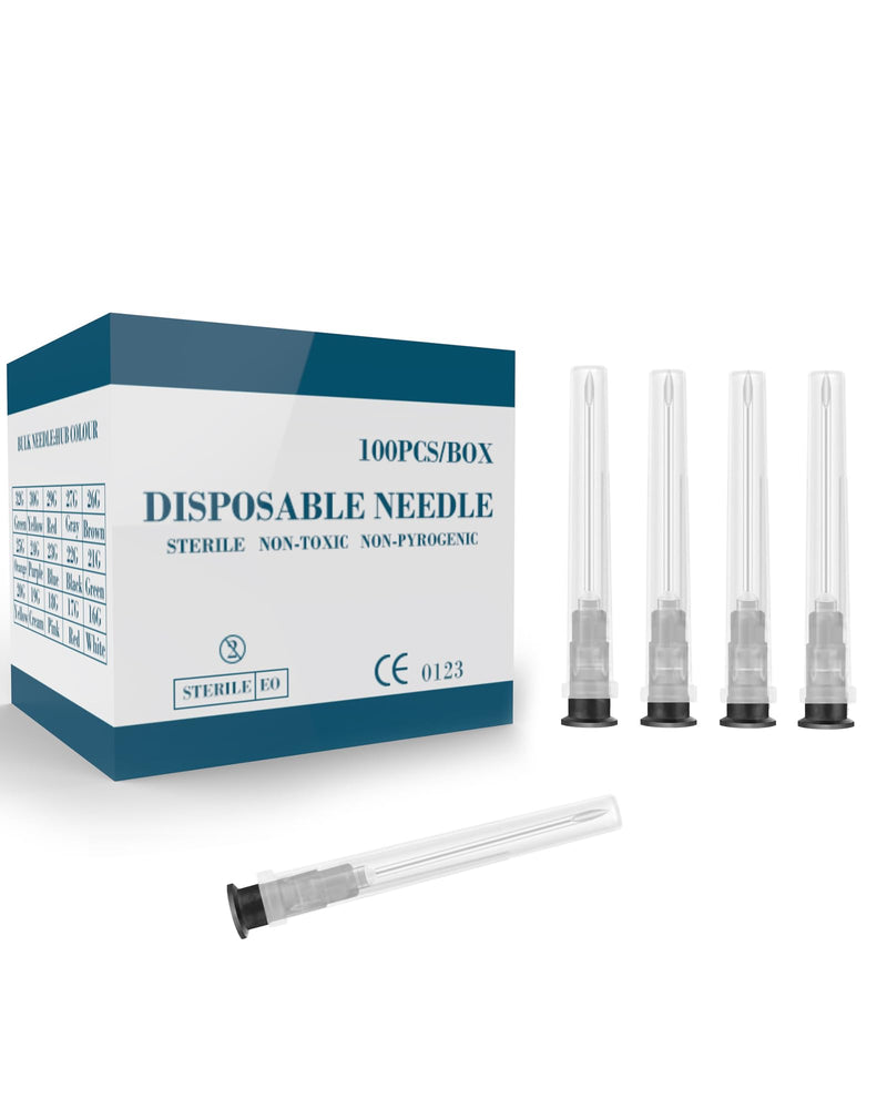 100 Pcs 22G 1 Inch Disposable Needle, Luer Lock Individual Package of Lab Tools Accessories for Refilling Liqui, Plant, Industrial and Ink 22G-1 Inch