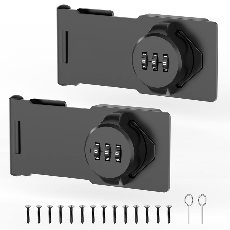 Mechanical Password Rotary Hasp Locks, Cabinet Locks with Combination, Door Security Latch for Small Barn Doors, Cabinets, Gate, Bathroom, Outdoor, Closet, Fence (2 Packs Black) 2 Packs Black