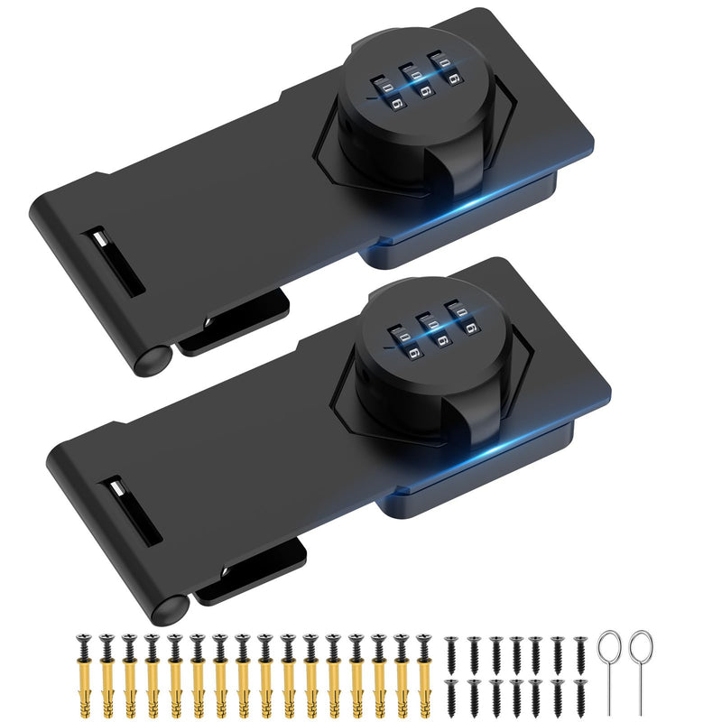 Household Cabinet Password Hasp Locks, Cabinet Locks with Combination, Door Security Slide Latch for Small Barn Doors, Bathroom, Outdoor, Garden (2 Pack Black) 2 Pack Black
