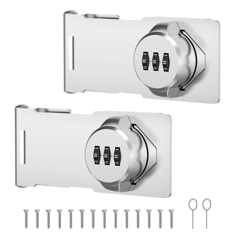 Mechanical Password Rotary Hasp Locks, Cabinet Locks with Combination, Door Security Latch for Small Barn Doors, Cabinets, Gate, Bathroom, Outdoor, Closet, Fence (2 Packs Silver) 2 Packs Silver