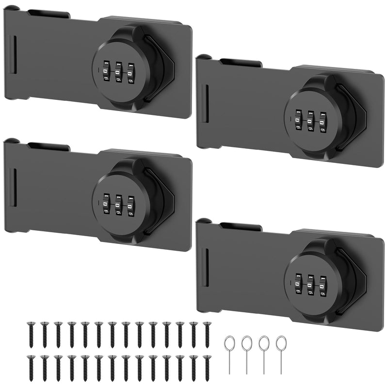 4 Packs Mechanical Password Rotary Hasp Locks, Cabinet Locks with Combination, Door Security Latch for Small Barn Doors, Cabinets, Gate, Bathroom, Outdoor, Closet, Fence 4 Packs Black