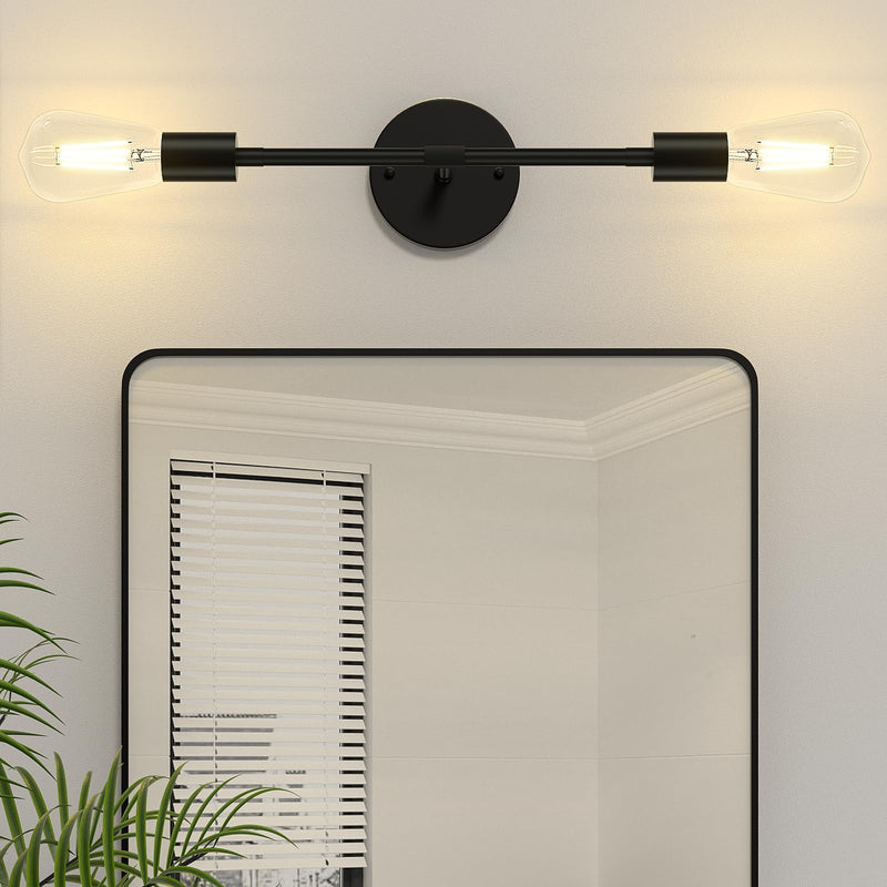 FadimiKoo 2-Light Black Bathroom Light Over Mirror, Modern Sconces Wall Lighting Fixtures, Indoor Semi Flush Mount Ceiling Light for Hallway Bedroom Kitchen (1 Pack) 1 Pack