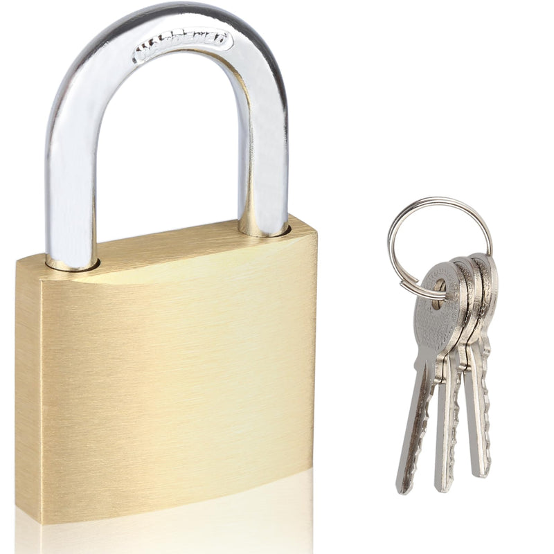Solid Brass Padlock with 3 Keys, Locker Lock with Brass Body & Steel Shackle, Keyed Padlock for Sheds, Storage Unit, School Gym Locker, Fence, Toolbox, Gate, Warehouse 1pack