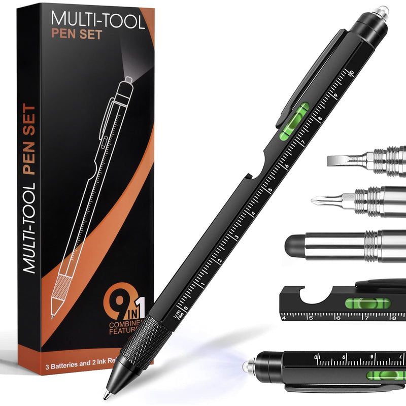 Gifts for Men, Valentines Day Gifts for Him, Mens Valentines Gifts, 9 in 1 Multitool Pen, Fathers Day Dad Gifts from Daughter Son, Tools Gadgets for Men, Birthday Christmas Gifts for Dad Boyfriend Black