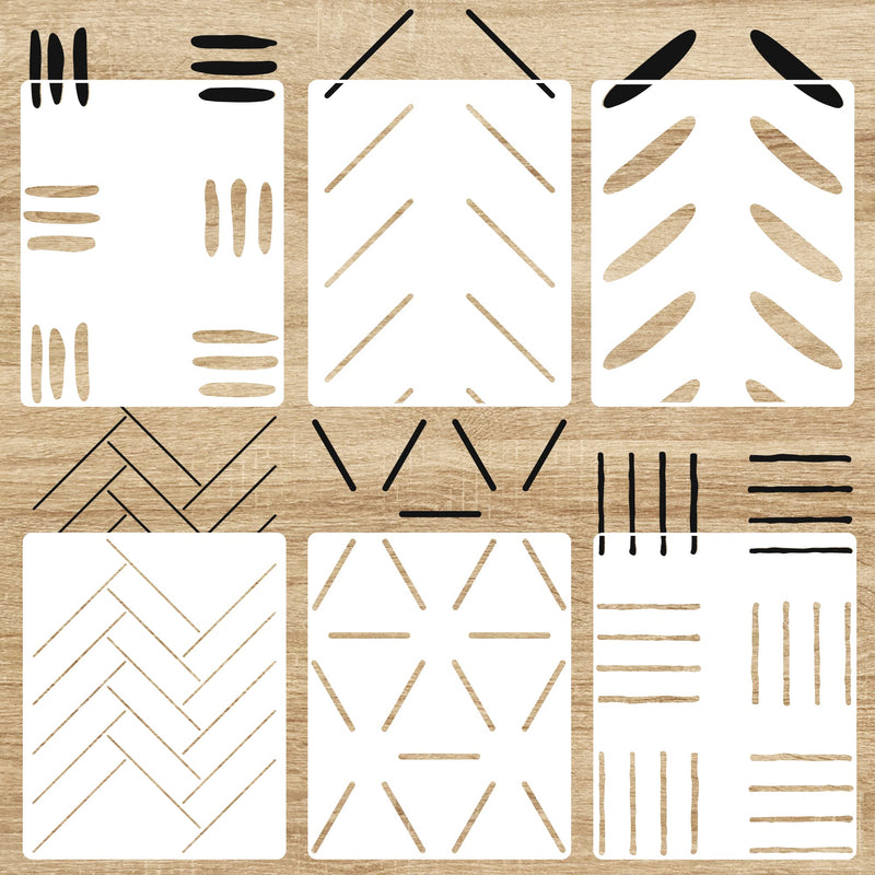 6 Pack 14'' Modern Herringbone Geometric Brick Hexagon Boho Lines Wall Stencils for Painting Large Pattern on Wall, Reusable Decorative Template for Scandinavian Painting Wall Décor