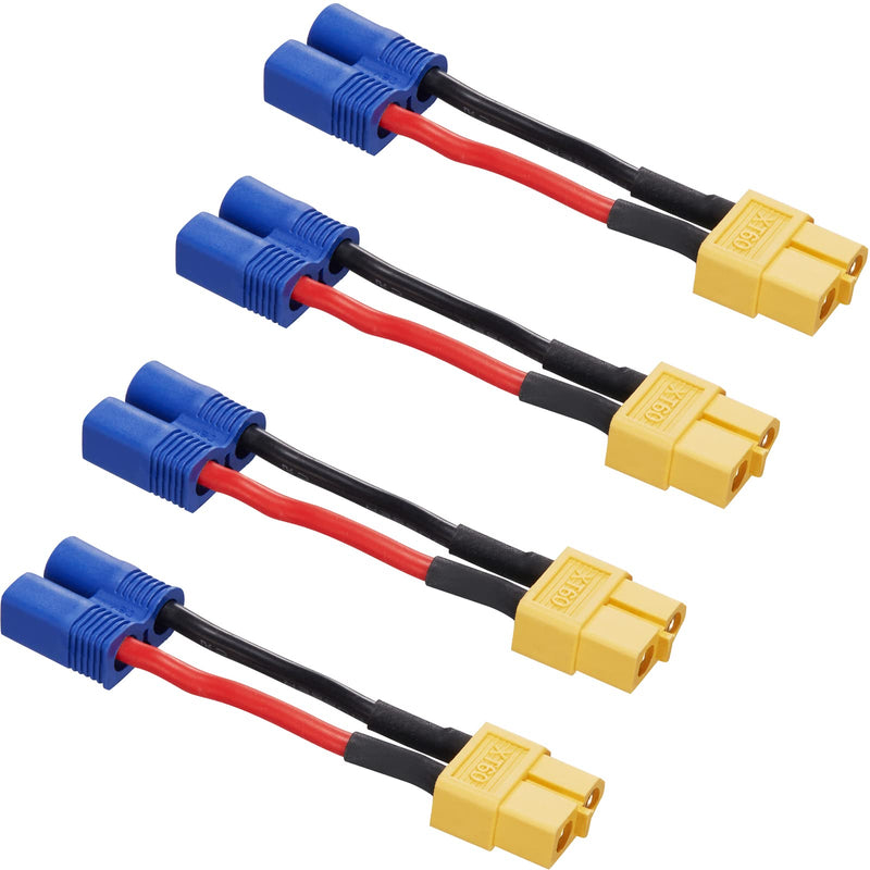 EC3 Male to XT60 Female Connector Adapter, 4pcs XT60-EC3 Extension Cable,RC Battery Adapter with 5cm 16AWG Silicone Wire for LiPo Battery Micro FPV Drone XT60 female-EC3 male