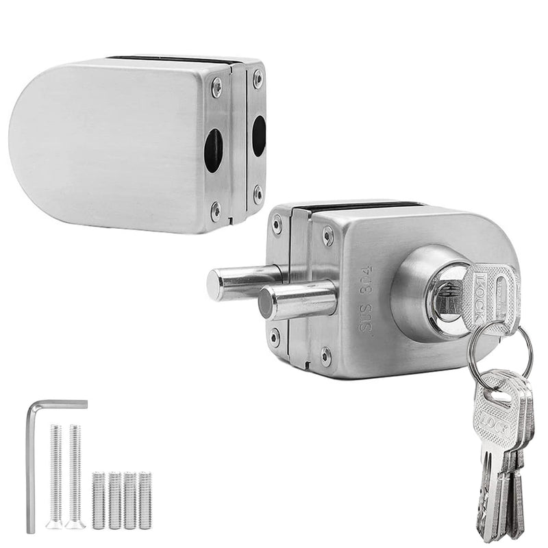 Fits on 1/2" Glass,10 mm -12 mm, Glass Door Lock, Stainless Steel Double Bolts Swing Push Sliding Access Control Office Glass Door Lock with 4 Keys (103-A) 103-A