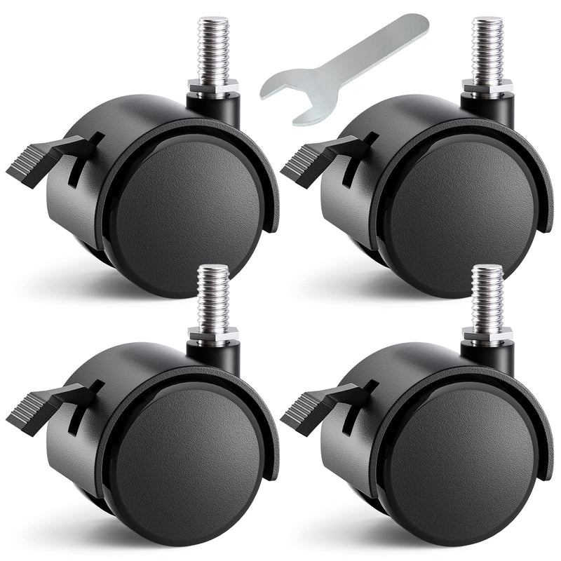 2 Inch Threaded Stem Furniture Casters, Metric M8 Nylon Plastic Swivel Locking Casters Set of 4, for Office Chairs, Shelves, Carts, Workbenches. 2 inch with brake