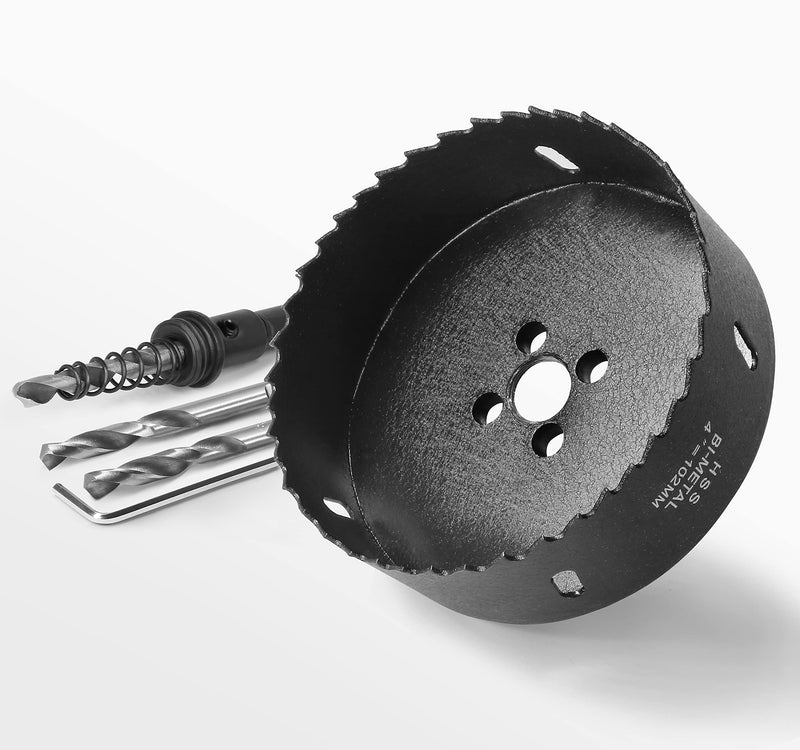 4 Inch Hole Saw with 3/8" Triangle Shank Quick Change Arbor, JTemgle Bi-Metal Hole Saw Heavy Duty Hole Cutting Tool for Cornhole Boards, Recessed Lights, Wood, Plastic, Drywall & Soft Metal 102mm | 4"