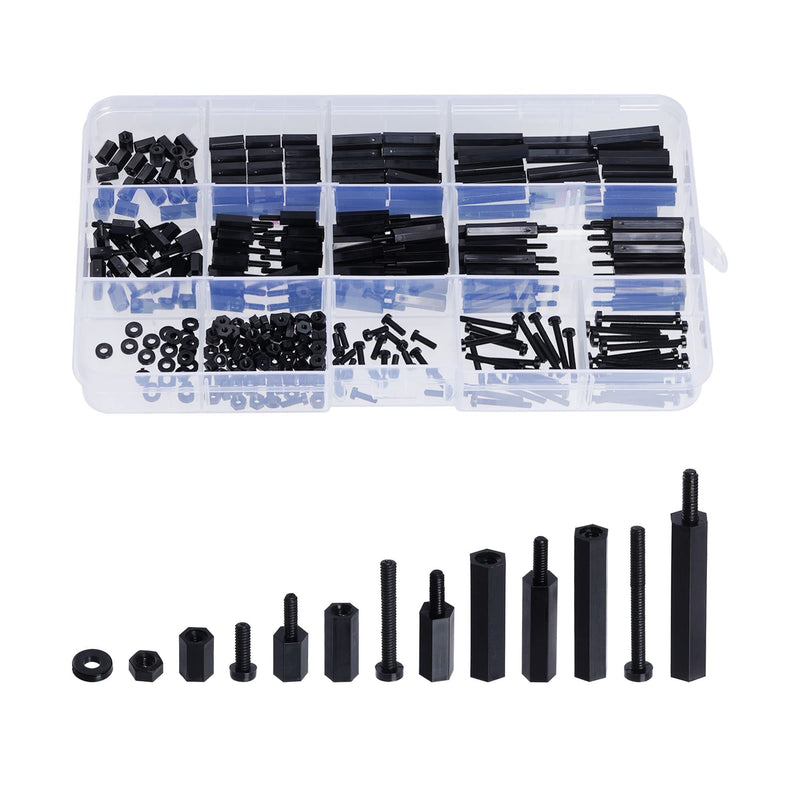 Lystaii 320pcs M2 Nylon Hex Spacer Standoff Kit Male Female Screw Nut Threaded Pillar Hex Standoff PCB Motherboard Circuit Board Standoffs Mounting Hardware Spacer Assortment Kit (Black, M2) Black