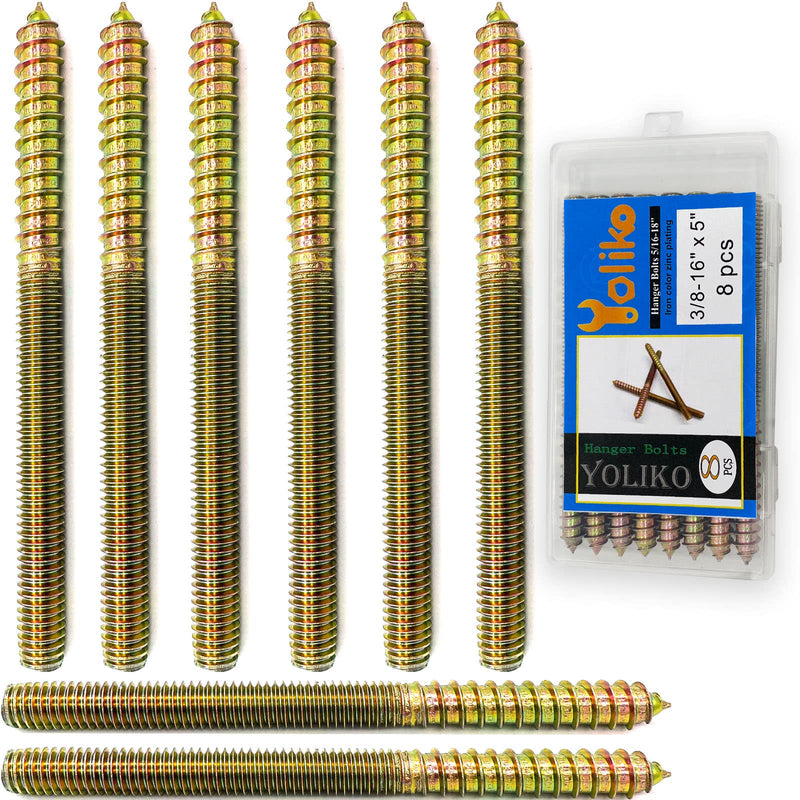 8 Pack 3/8-16 x 5 Inch Hanger Bolts 3/8-16" Double Headed Bolts 3/8 Wood Dowel Screw Self-Tapping Screw Hanger Bolts for Furniture Screws Double Screw Threaded Rods Bolt 127mm Length 3/8-16"x5"-8PCS