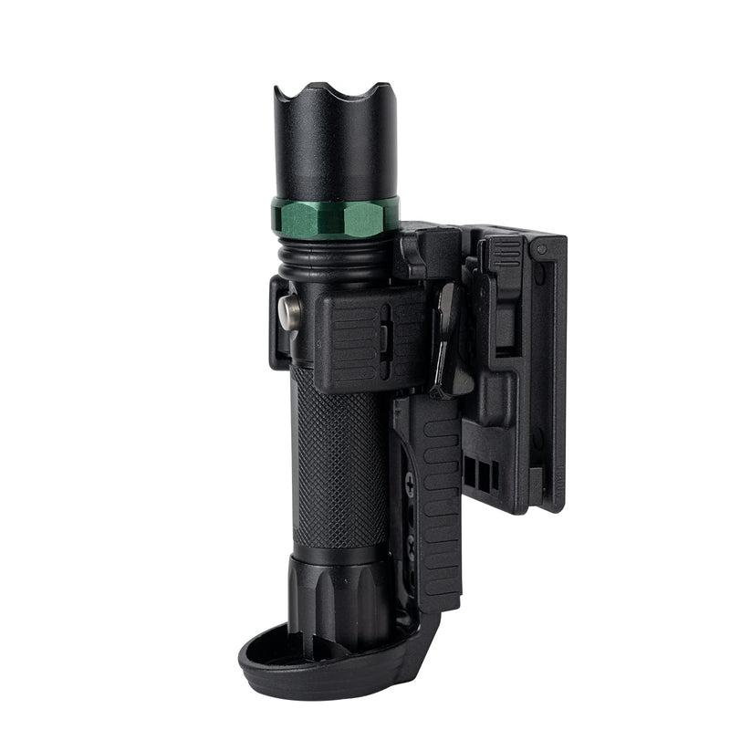 Quick Release Flashlight Holder w/MOLLE Vest Clip Tactical Torch Holster Carrier Rotatable Light Carry Case Stand fit 1"-1.25" Diameter Flashlight for Police Leo Security Military Patrol MOLLE Vest Clip