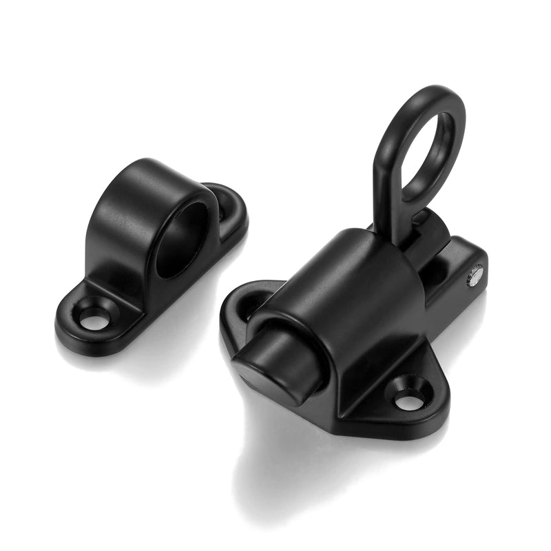 2 Packs Self-Closing Latches，Black Spring Door Lock，Resilient Bolt Latch Aluminum Alloy Safety Automatic Spring Barrel Slide Door Lock with Screws,Used for Gate,Window and Cabinet etc Black_2 Pack