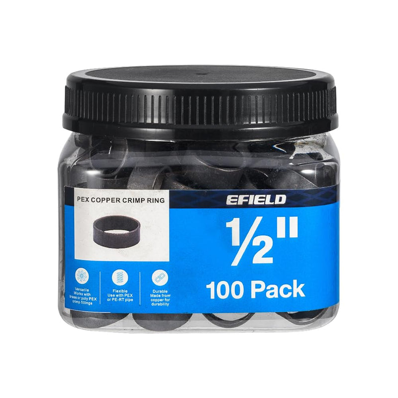 100-Pack in Bottle EFIELD 1/2" Pex Copper Crimp Rings For Pex Pipe Connection,Black-Oxidized Surface Treatment Copper-1/2 Pack 100