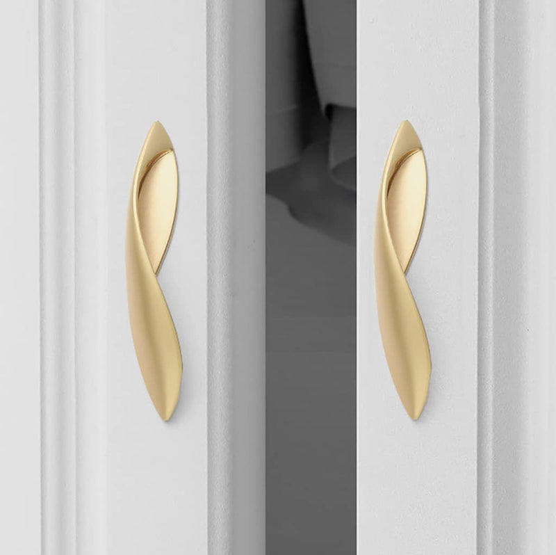 4Pcs Arcuate Pulls Handle Knob,5" C-C Large Modern Elegant Curved Handle Cabinet Pulls,Create a Spatial Aesthetic,S-Shaped Solid Zinc Alloy Drawer Pull (4 Pack, Pearl Gold, 5.0" Hole Centers)