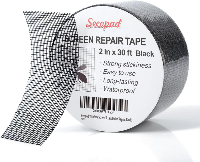 Black Window Screen Repair Tape, 2 in X 30 FT (360IN) Screen Repair Kit for Windows or Doors, Strong Adhesive Screen Patch Fiberglass Screen Tape Mesh Repair Black