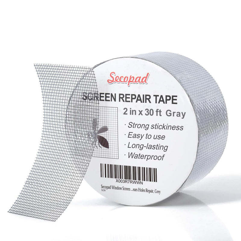 Grey Window Screen Repair Tape, 2IN X 30FT (360IN) Screen Repair Kit for Windows or Doors, Strong Adhesive Fiberglass Mesh Patch Tape