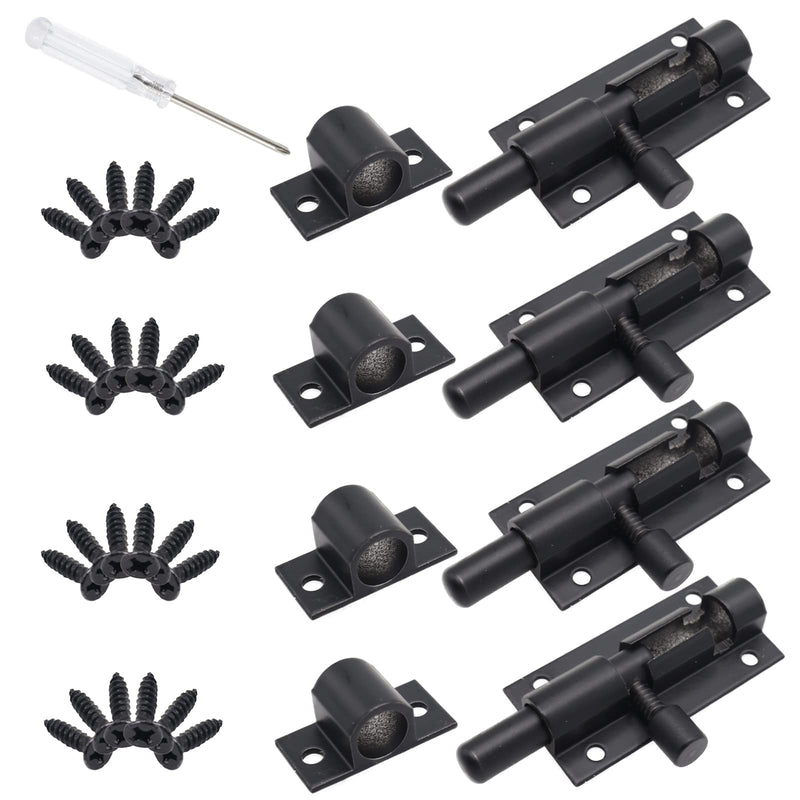 2 Inch Black Slide Barrel Bolt Latch, Aluminum Alloy Slide Door Latch Lock, Heavy Duty Gate Sliding Bolt Latch Lock for Home Yard Garden Door Security, with Screws, 4pcs 4pcs black 2inch