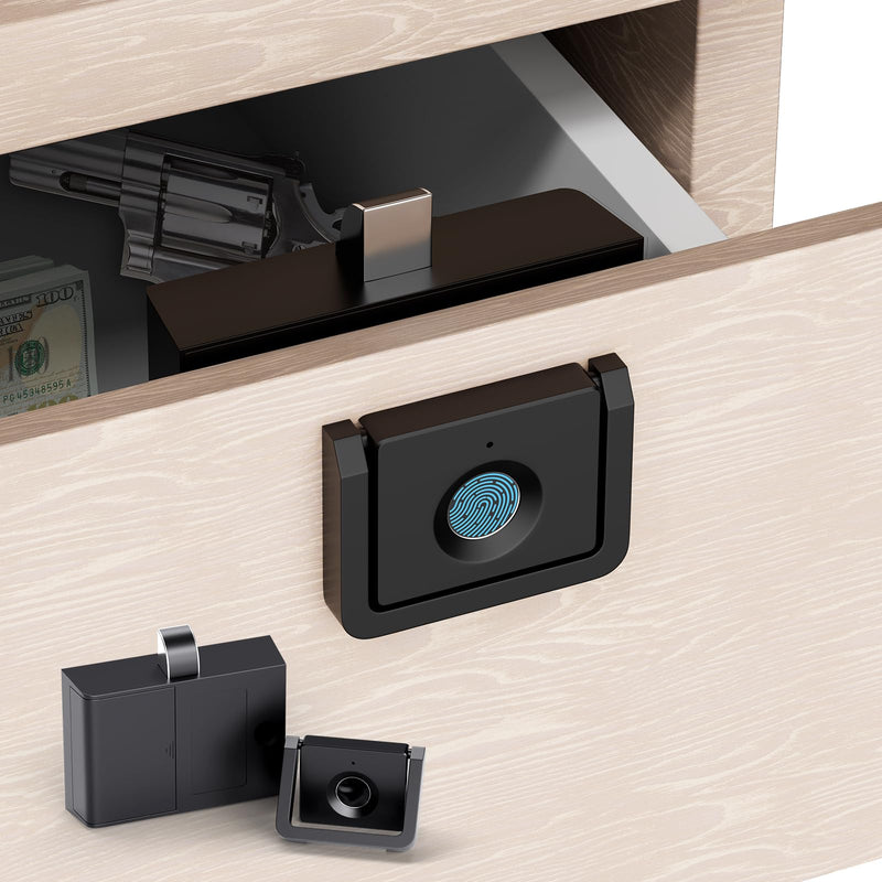 Handle-Style Fingerprint Cabinet Lock, Smart Biometric, Matte Black, Waterproof F053