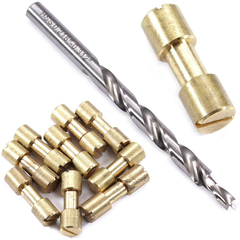 Corby Bolt Fasteners (10 Pack) with Step Drill for DIY Handles & Knife Handle Repair - USA Size (0.312 x 0.218 x 0.96 Inch) - (Brass) - for Full Tang Fixed Blade Knives Corby Bolt (0.312 x 0.218 x 0.96 Inch) (10 Pack)(Brass) + (1)(Step Drill)