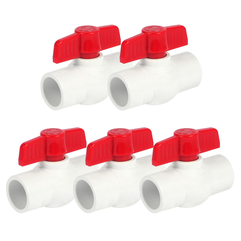 [5 Pack] 3/4'' PVC Ball Valves, PVC Valves 3/4 inch, Water Shut Off Valves, PVC Ball Valves Slip, Pipe Fittings, Rated at 150 PSI, Socket (3/4'' - Box of 5) 3/4''