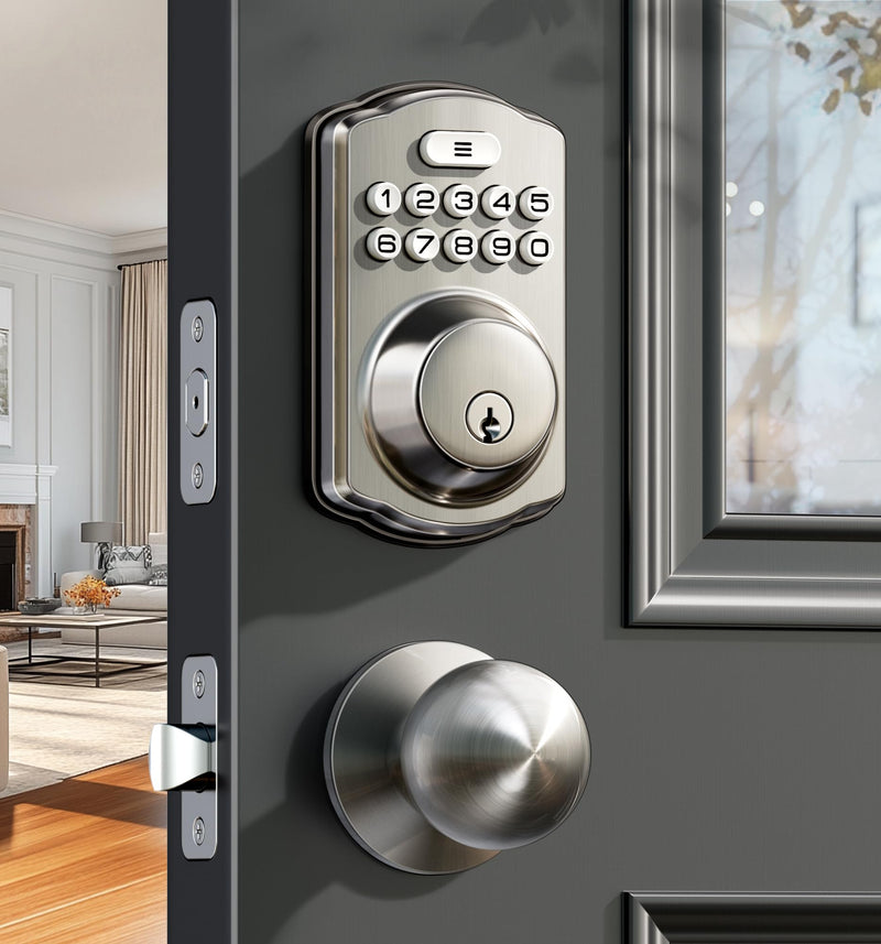 Veise Keyless Entry Door Lock with 2 Knobs, Electronic Backlit Keypad Deadbolt with Handle Set, Auto Lock, One-time Codes, Smart Deadbolt for Front Door, Easy Installation, Satin Nickel Knob
