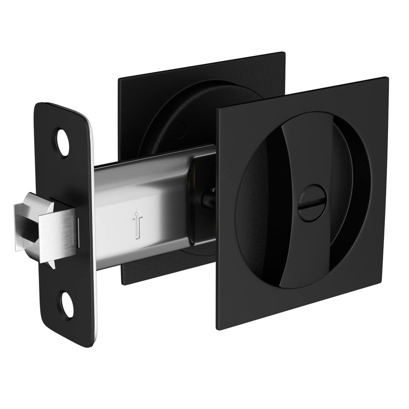 goldenwarm Bed/Bath Pocket Door Lock, Matte Black Contemporary Privacy Square Pocket Door Hardware(2-3/8" Backset), Black Flush Pocket Door Latch(1 Pack) Square Privacy - 1 Pack