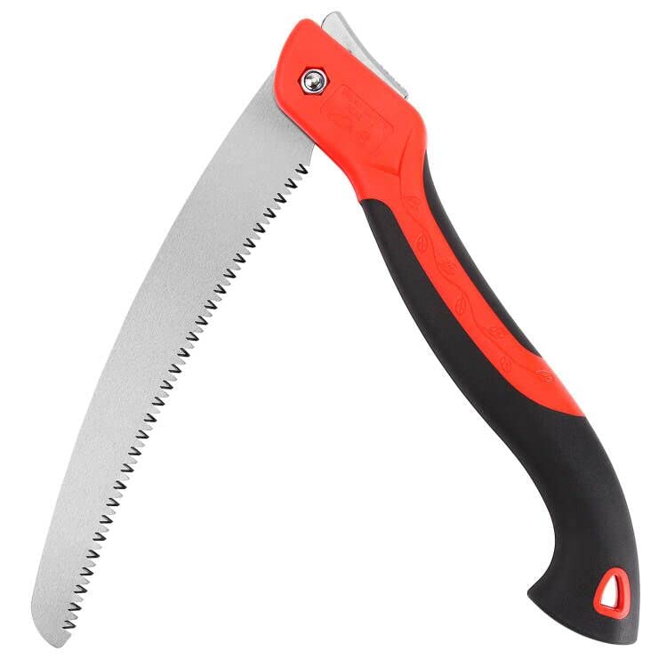 10 Inch Heavy Duty Pruning Saw, Folding Hand Saw with SK5 Curved Blade, Triple-cut Razor Teeth Used for Trees Wood Cutting Camping Gardening Work, Hiking, Landscaping, Tree Trimming 10 Inch
